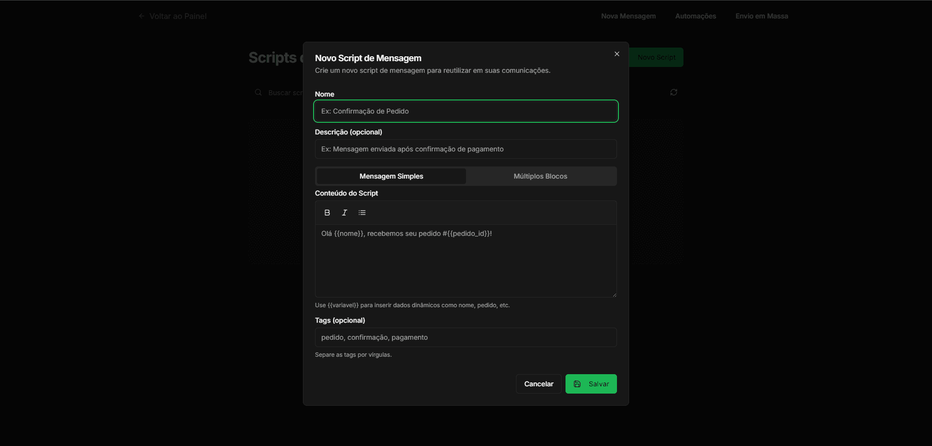 Rastreamento: Facebook Pixel, Google Analytics, Redirecionamento WhatsApp